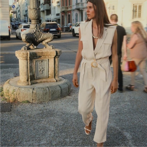 ZARA NWT Elegant Cream Jumpsuit - Picture 5 of 8